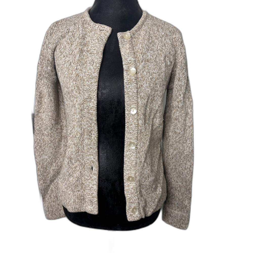 Vintage Liz Claiborne women's M cream chunky cardigan 100% cotton Cottagecore